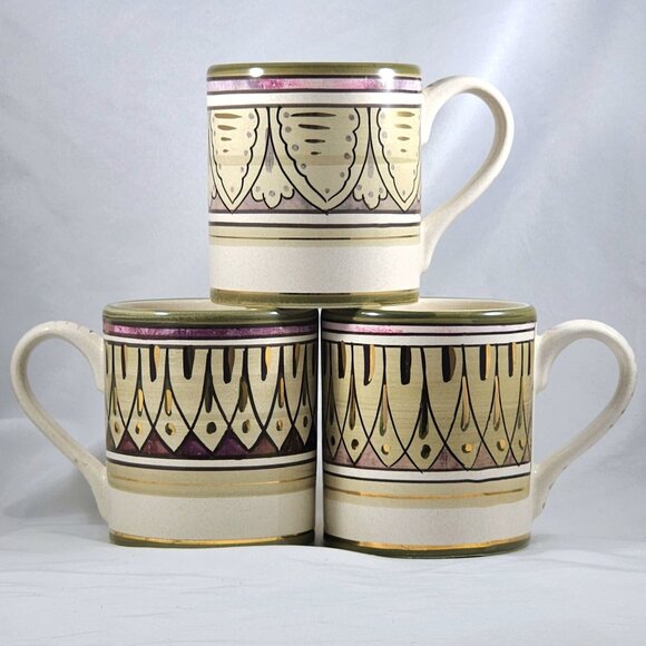 Starbucks Sberna Deruta Italy Coffee Mug 3pc Set Rare Gold Trim Italian Tea Cups - Picture 2 of 10